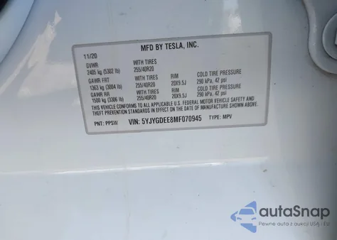 2021 Tesla Model Y Long Range Dual Motor All-Wheel Drive from USA, damaged, VIN 5YJYGDEE8MF070945